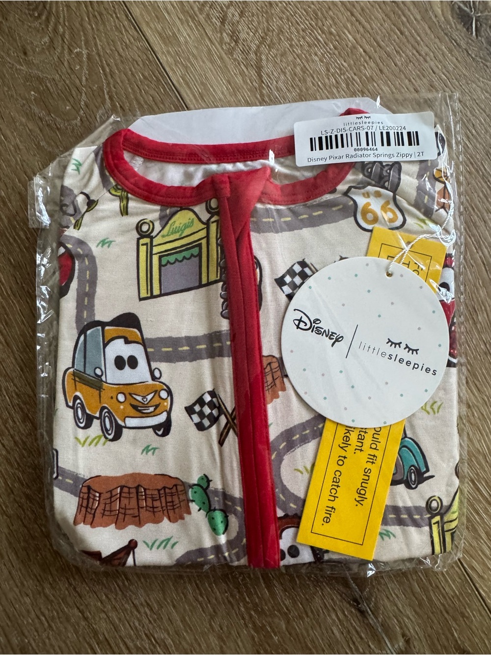 Disney Little Sleepies Zippy - Cars Print in Cream & Red